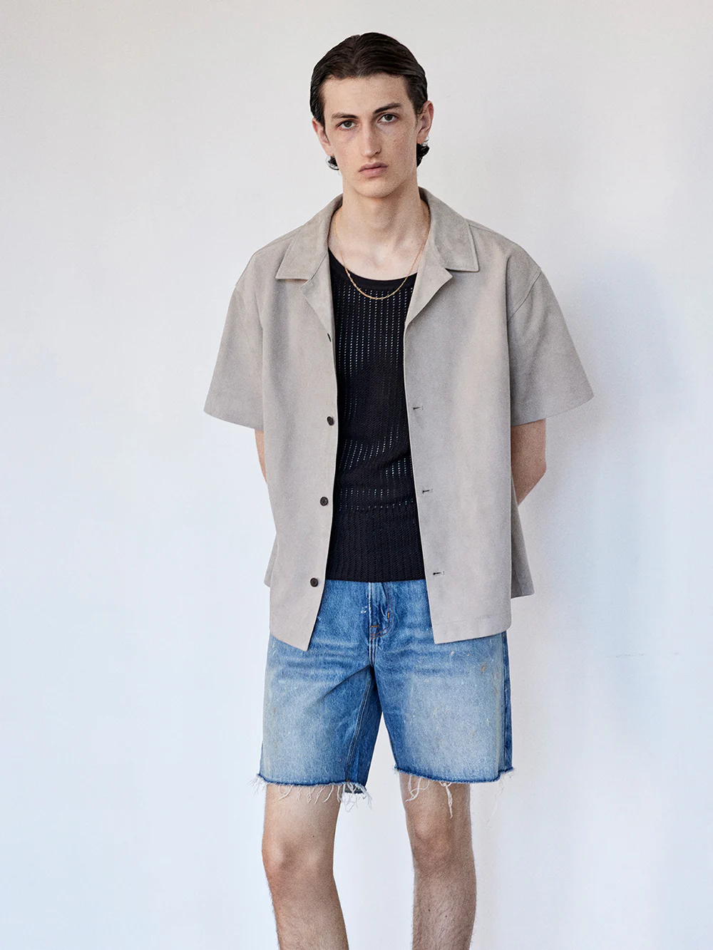 Short Sleeve Suede Shirt -- Smoke Grey