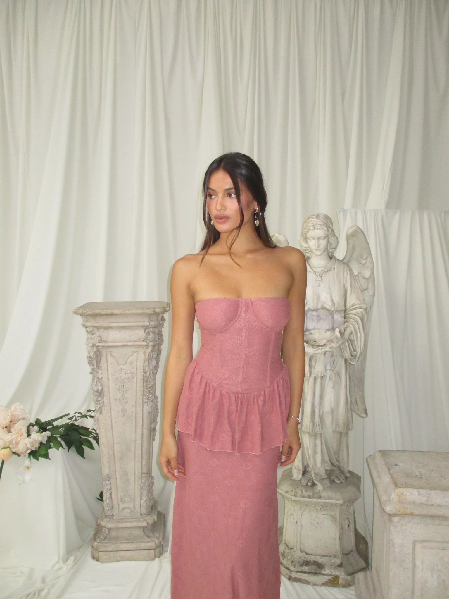 Strapless Corset Peplum Maxi Dress