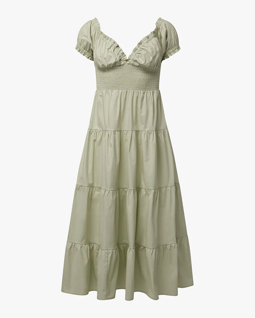 Puff Sleeve Smocked Midi Dress
