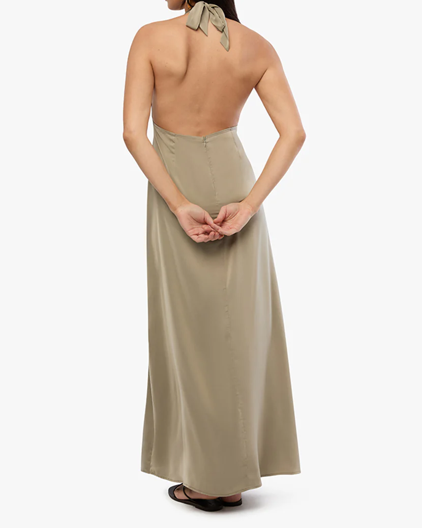 Halter Deep V Maxi Dress