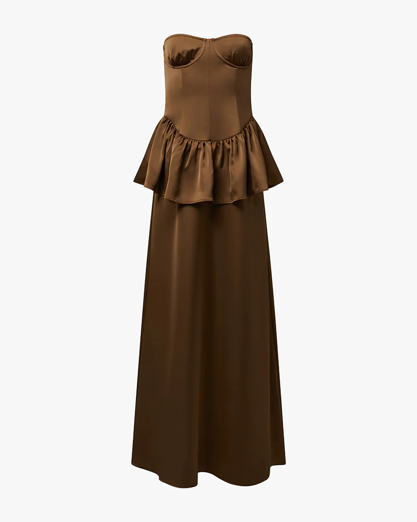 Strapless Corset Peplum Maxi Dress