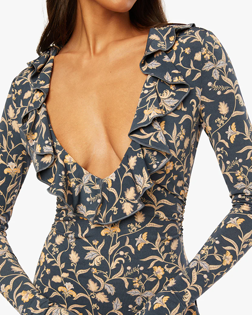 Ruffle V Neck Mini Dress