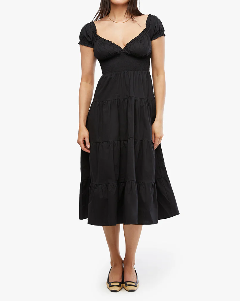 Puff Sleeve Smocked Midi Dress