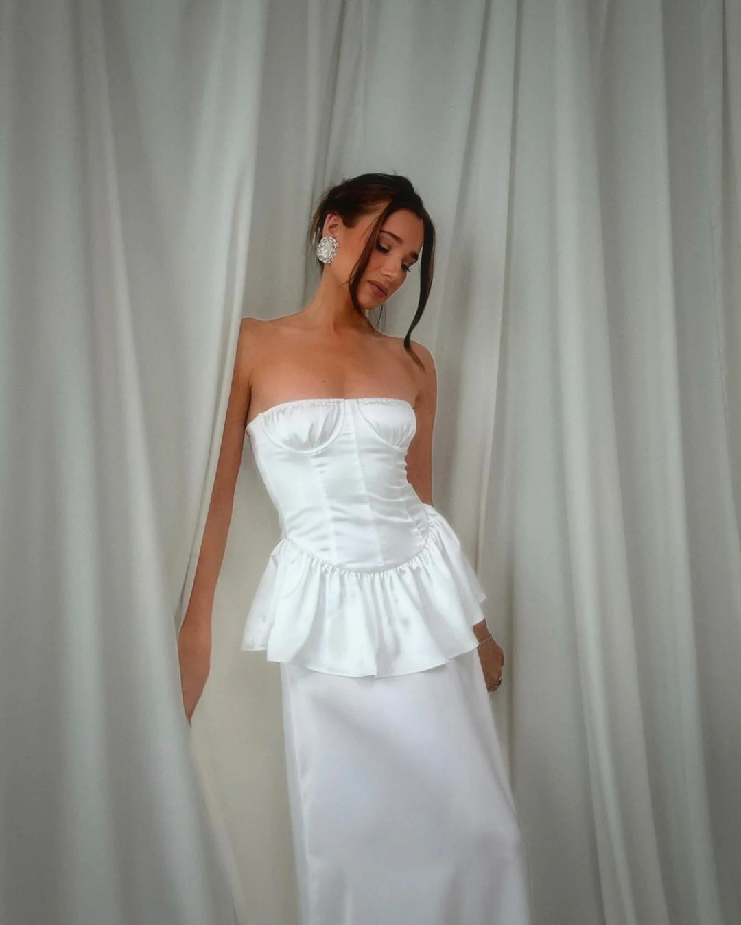 Strapless Corset Peplum Maxi Dress