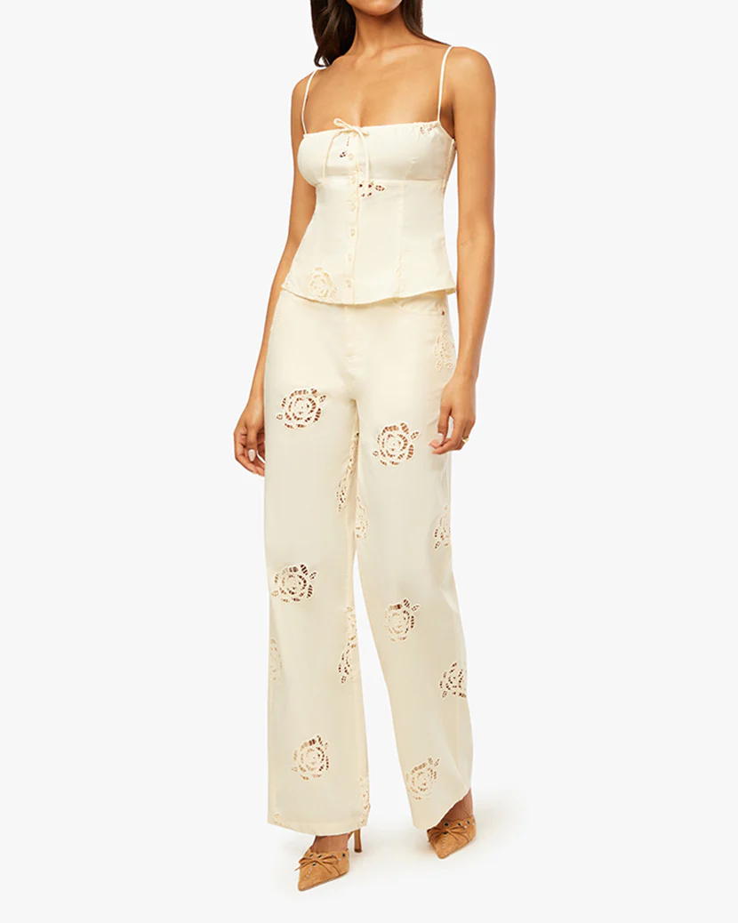 Rose Eyelet Straight Leg Pant