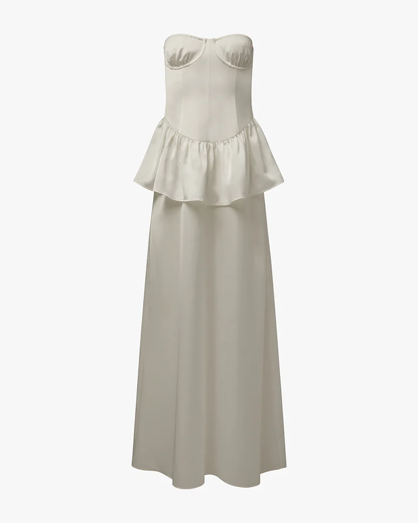 Strapless Corset Peplum Maxi Dress