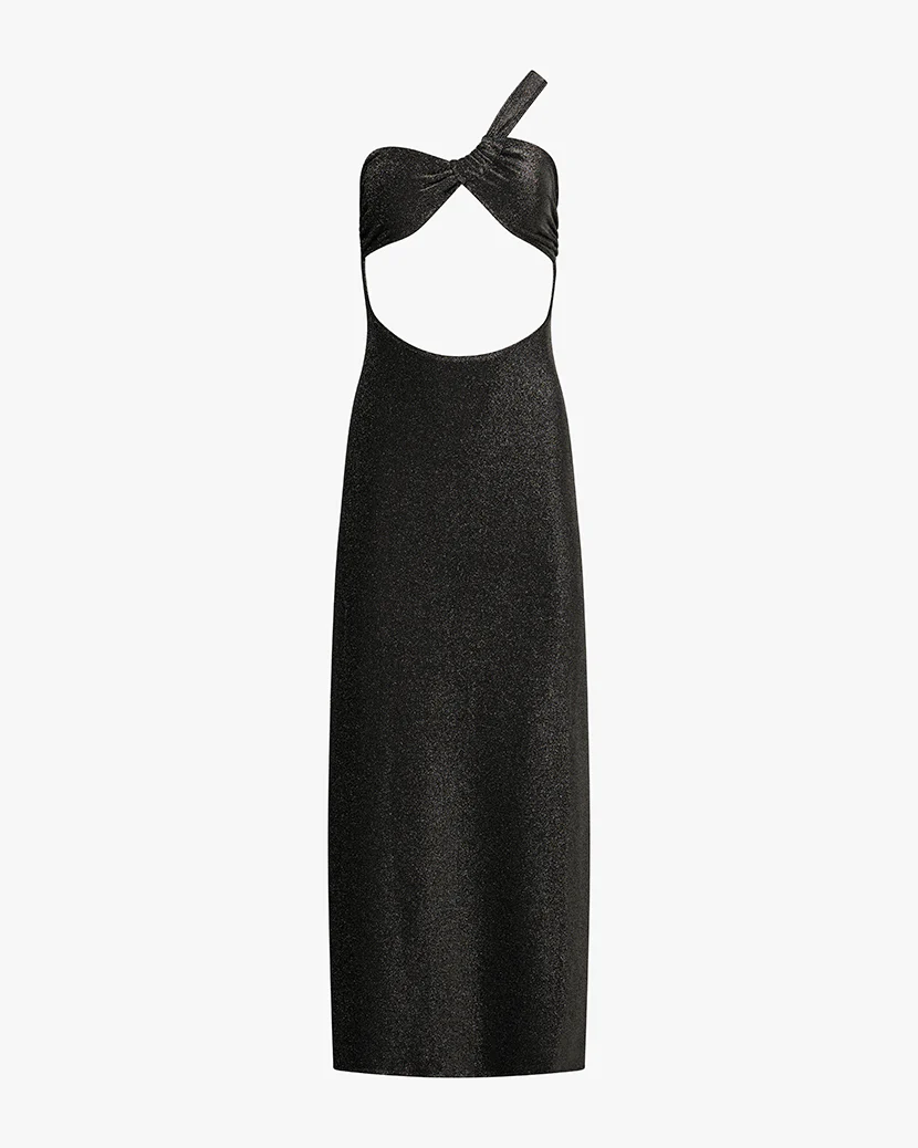 Ruched Asymmetrical Knit Maxi Dress