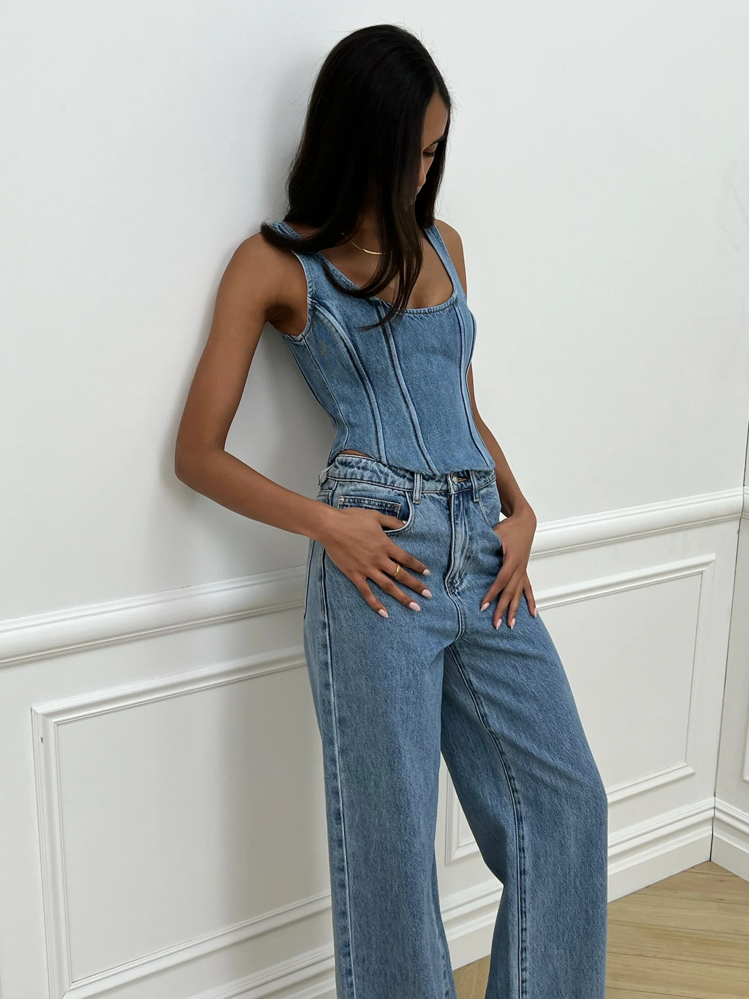Denim Scoop Corset