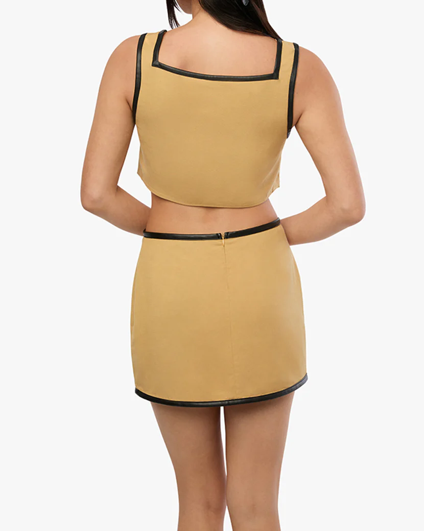 Leather Trim Cropped Top