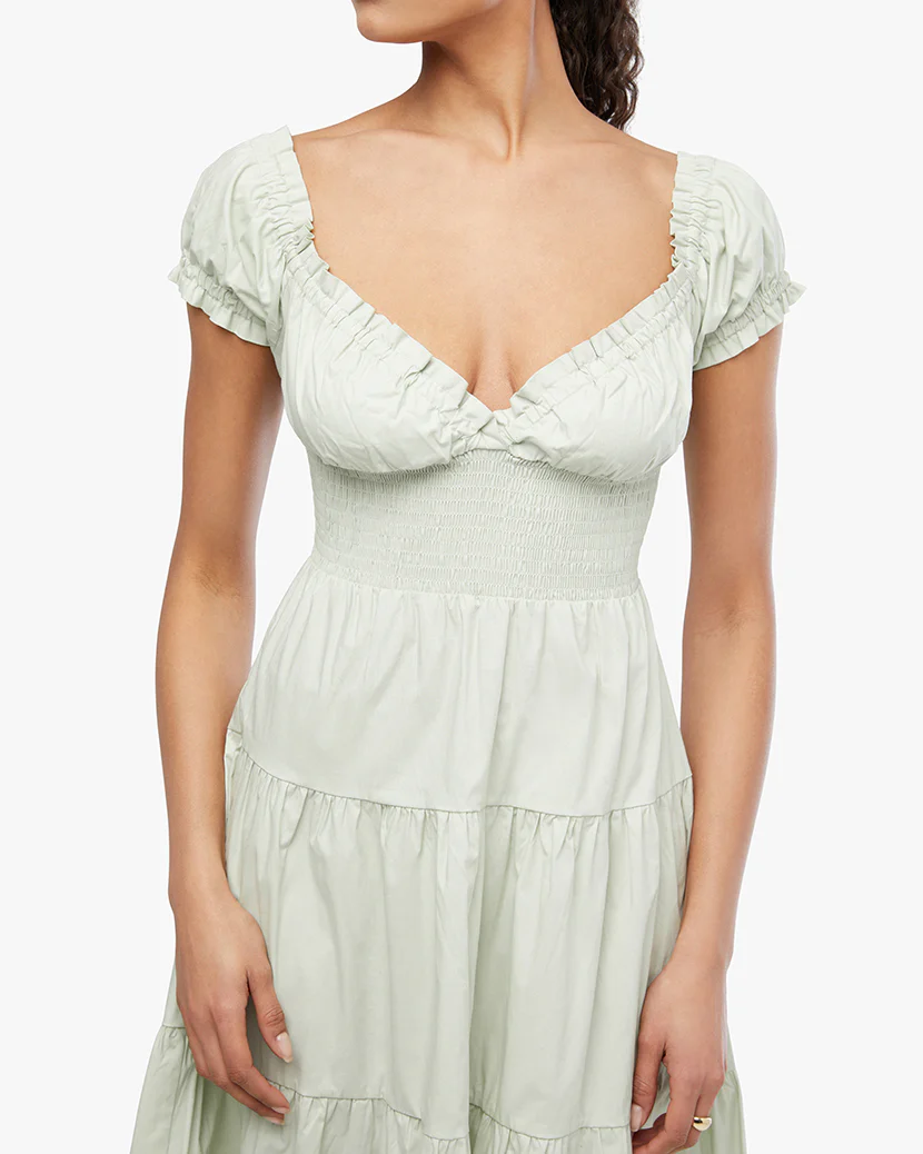 Puff Sleeve Smocked Midi Dress