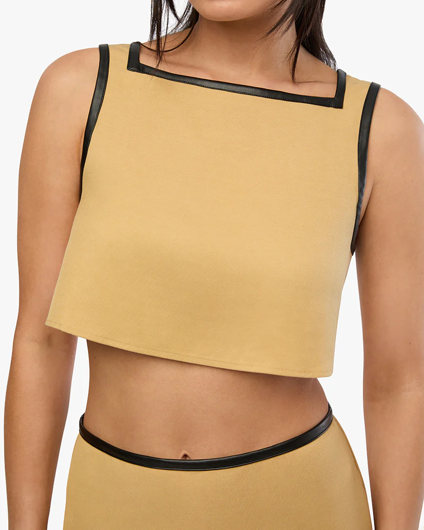 Leather Trim Cropped Top