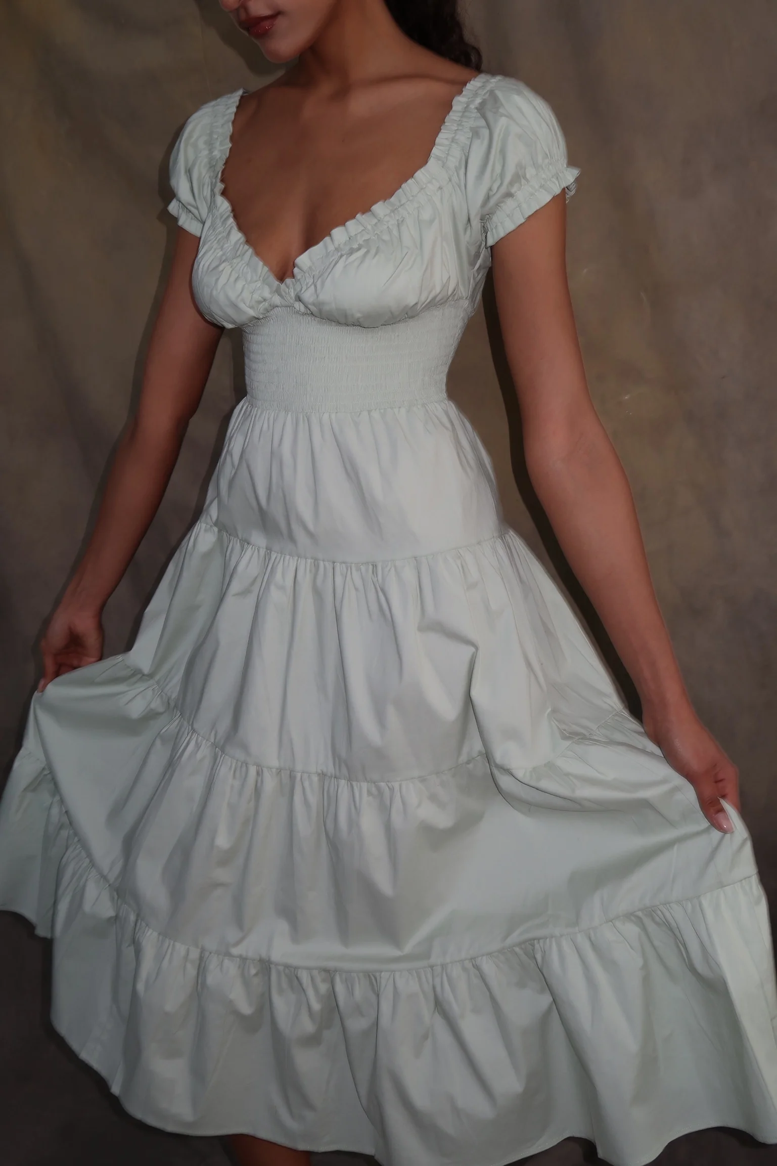Puff Sleeve Smocked Midi Dress