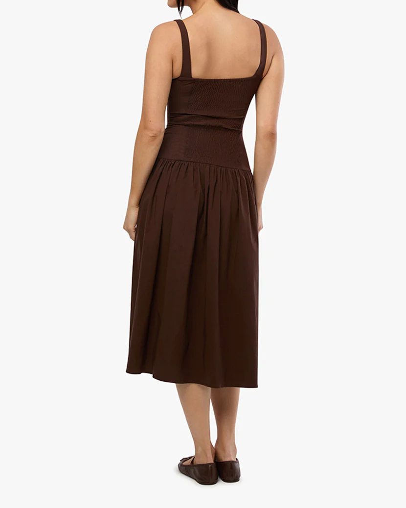 Smocked Drop Waist Midi Dress