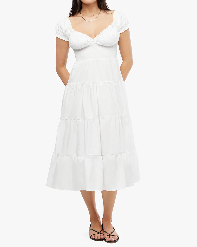 Puff Sleeve Smocked Midi Dress