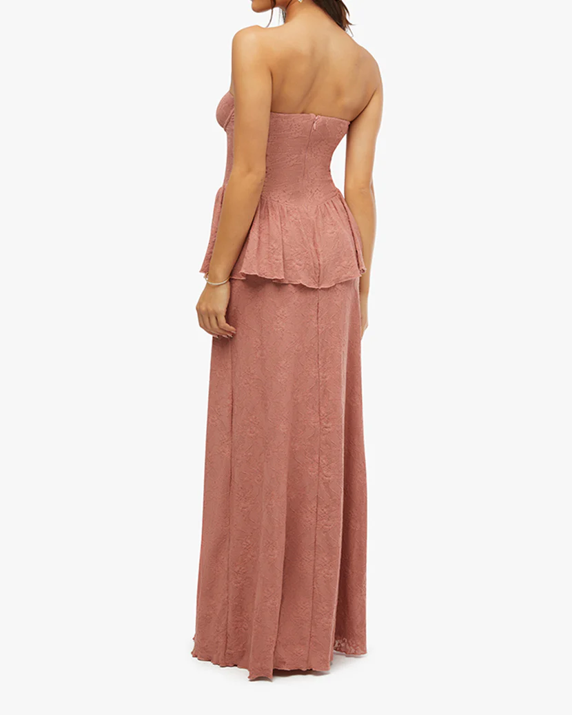 Strapless Corset Peplum Maxi Dress