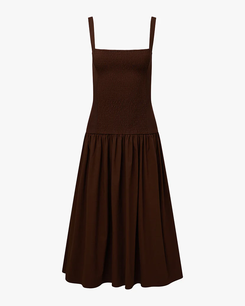 Smocked Drop Waist Midi Dress