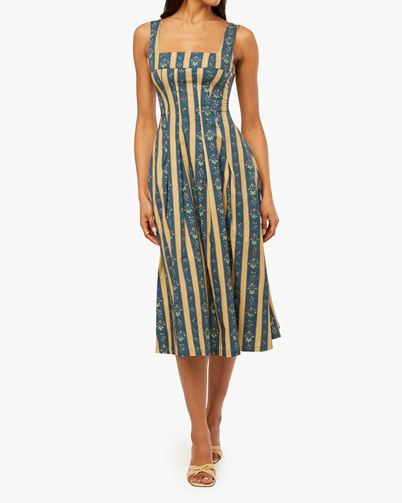 Corset Pleated Midi Dress