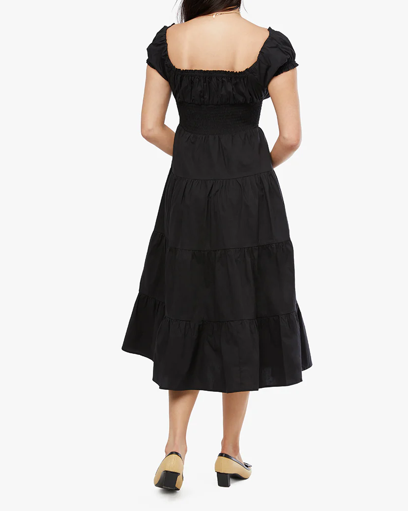 Puff Sleeve Smocked Midi Dress