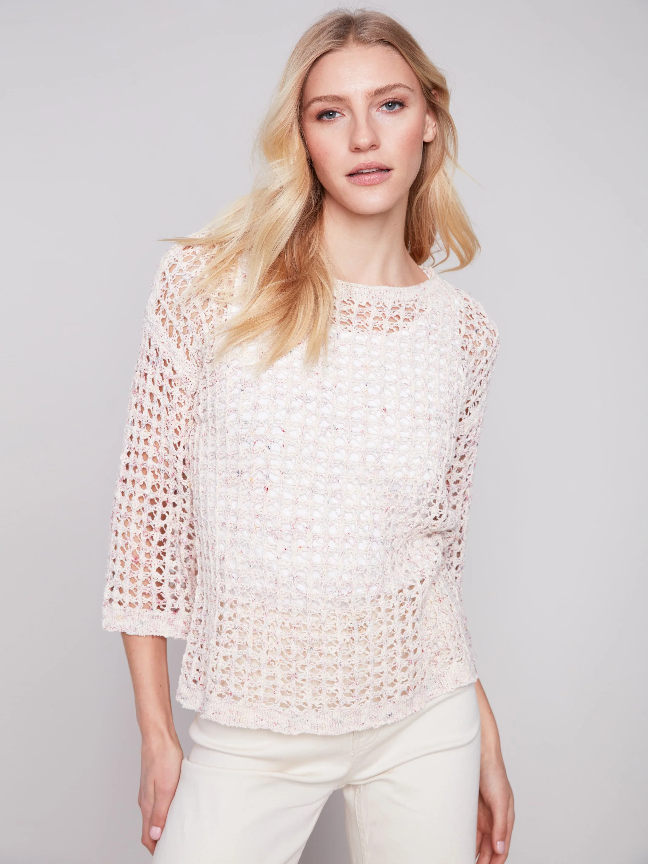 Cotton Blend Tape Yarn Sweater - Tulip