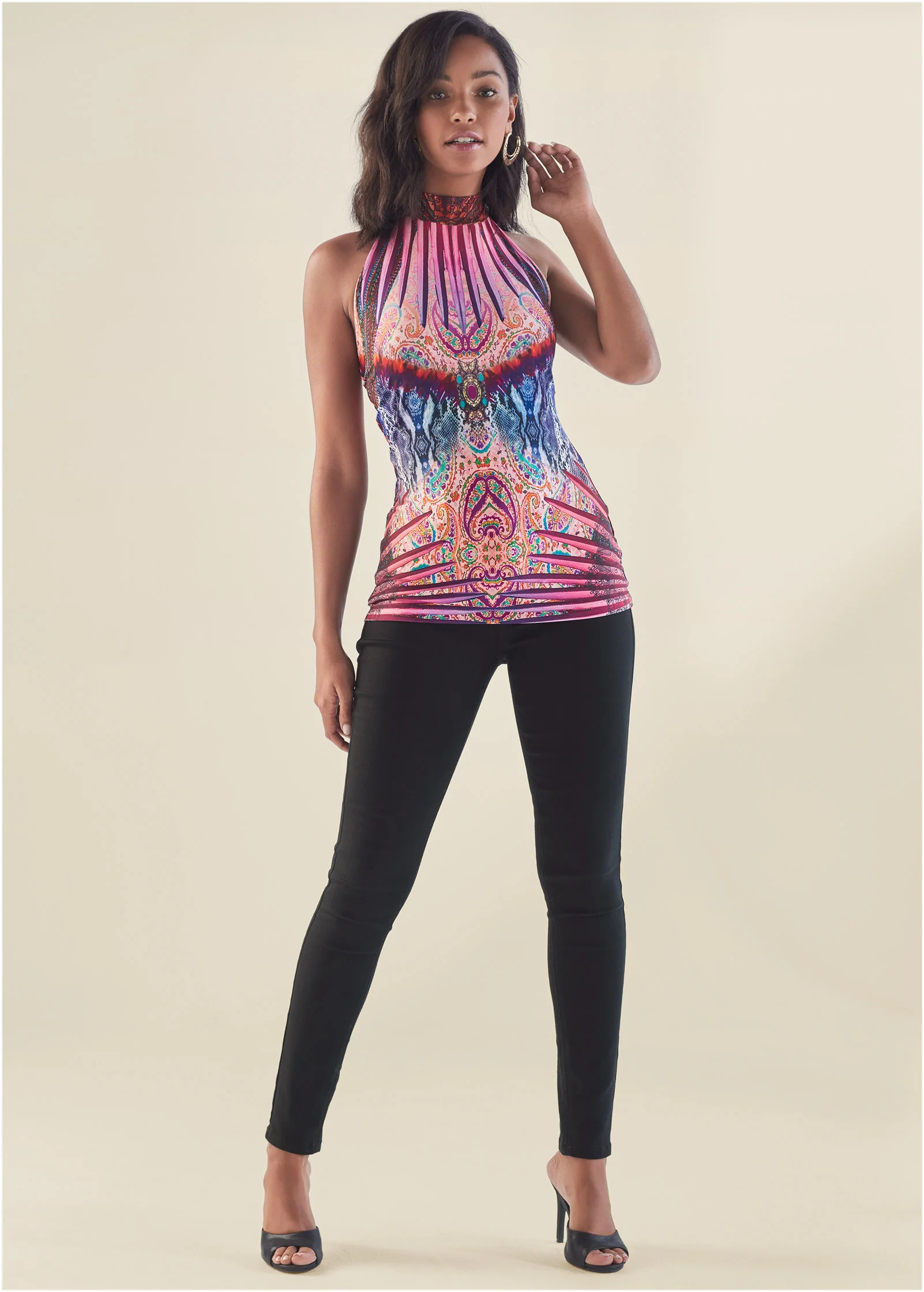 Neon jungle mock-neck top - Pink Multi