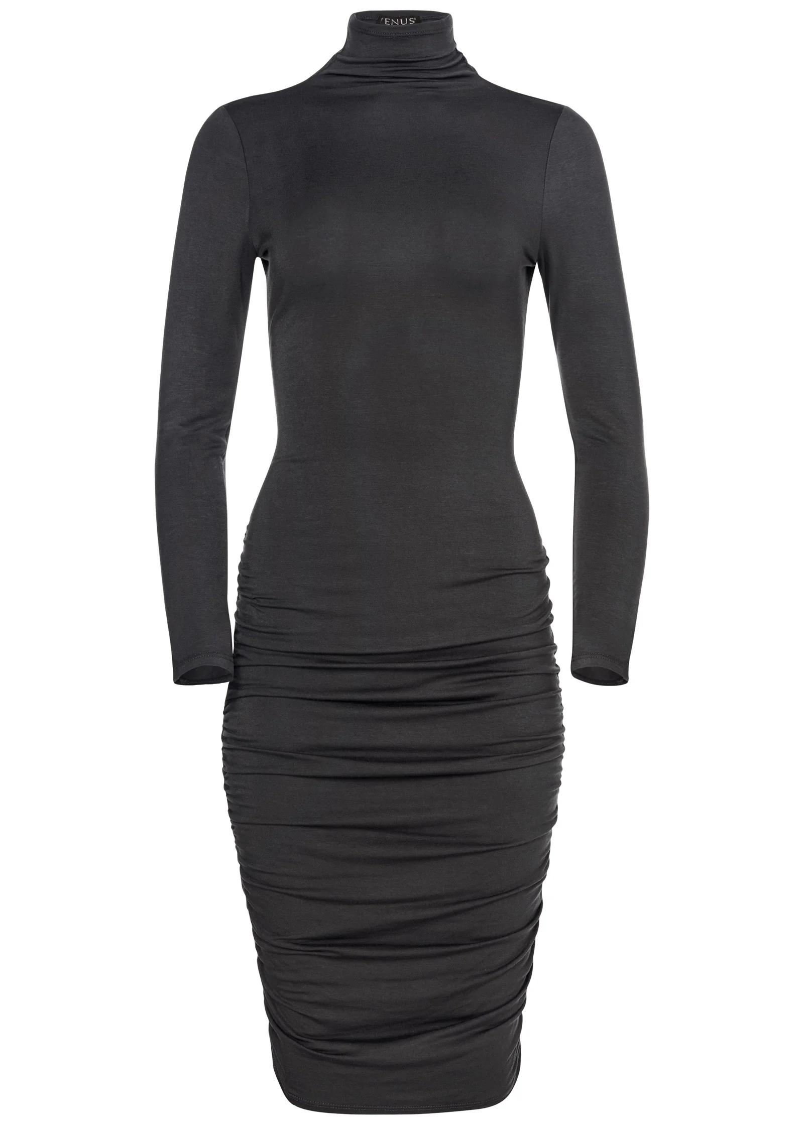 Long sleeve ruched dress - Black