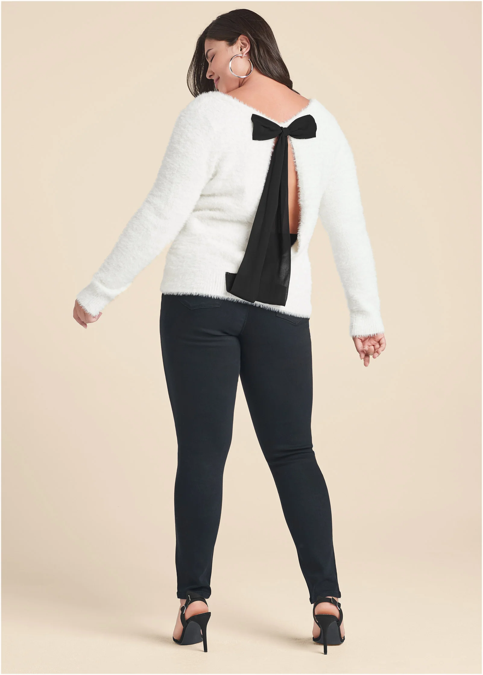 Bow detail open back sweater - Off White