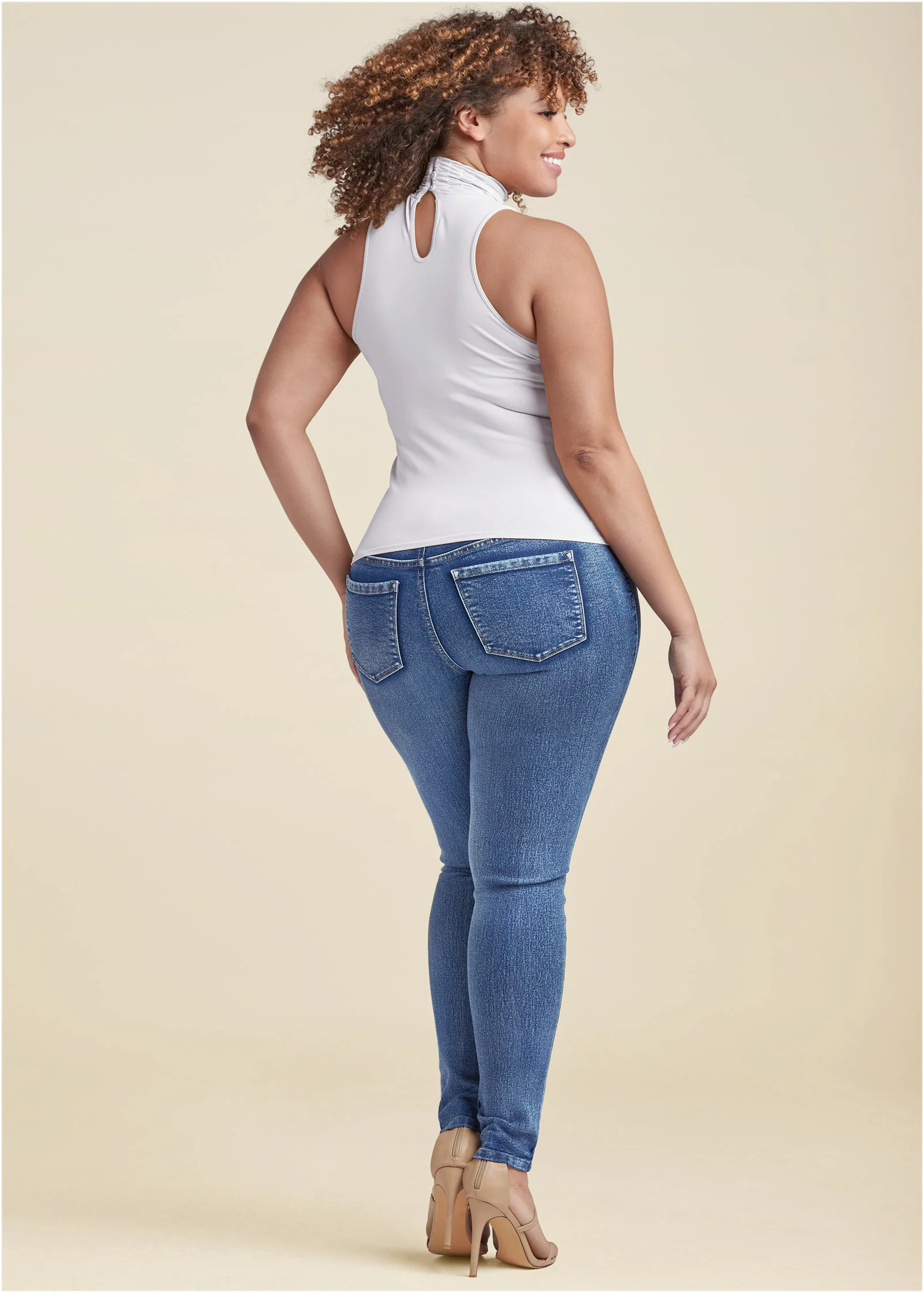 Mock-neck seamless top - White