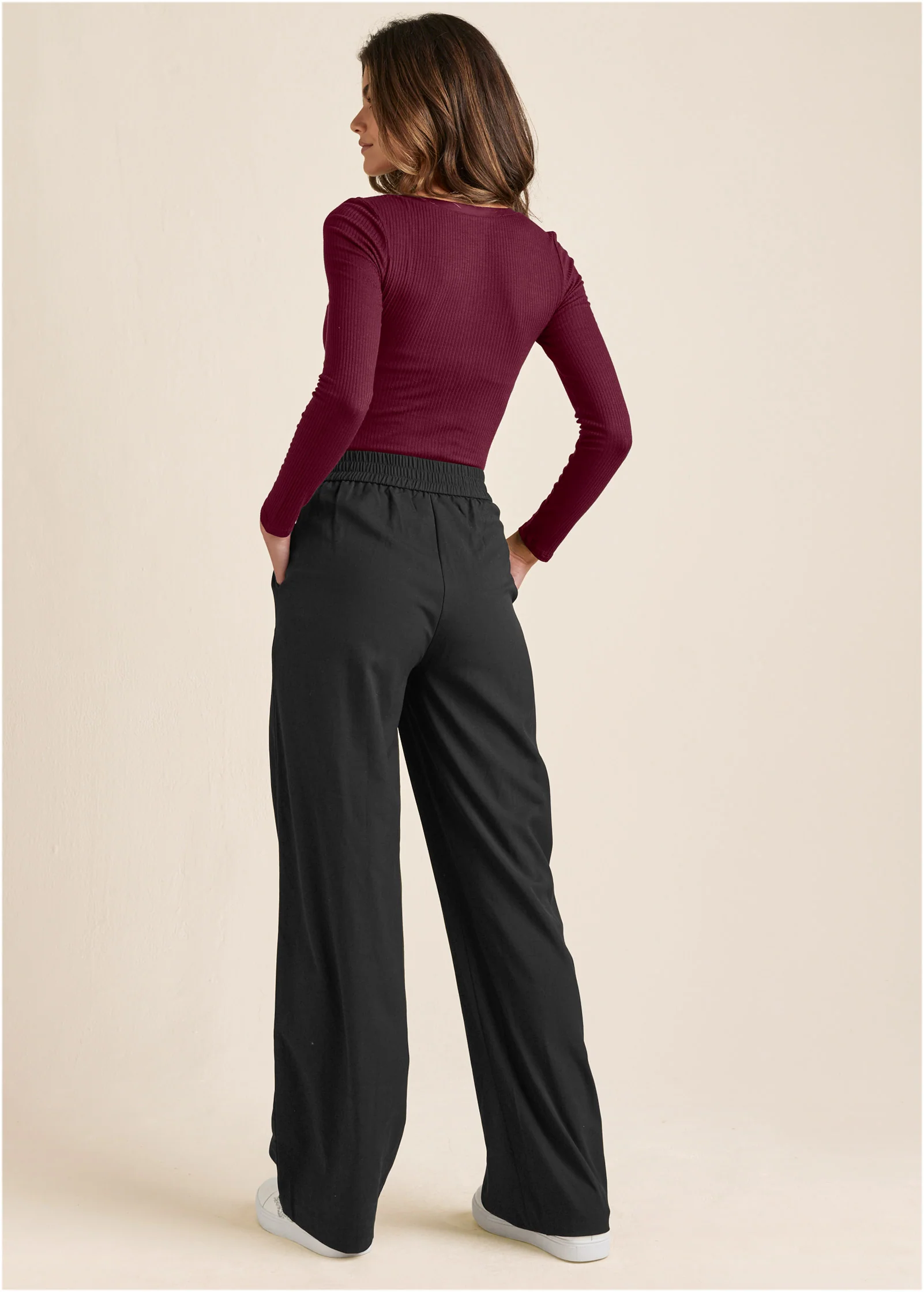 Ribbed Henley top - Wine