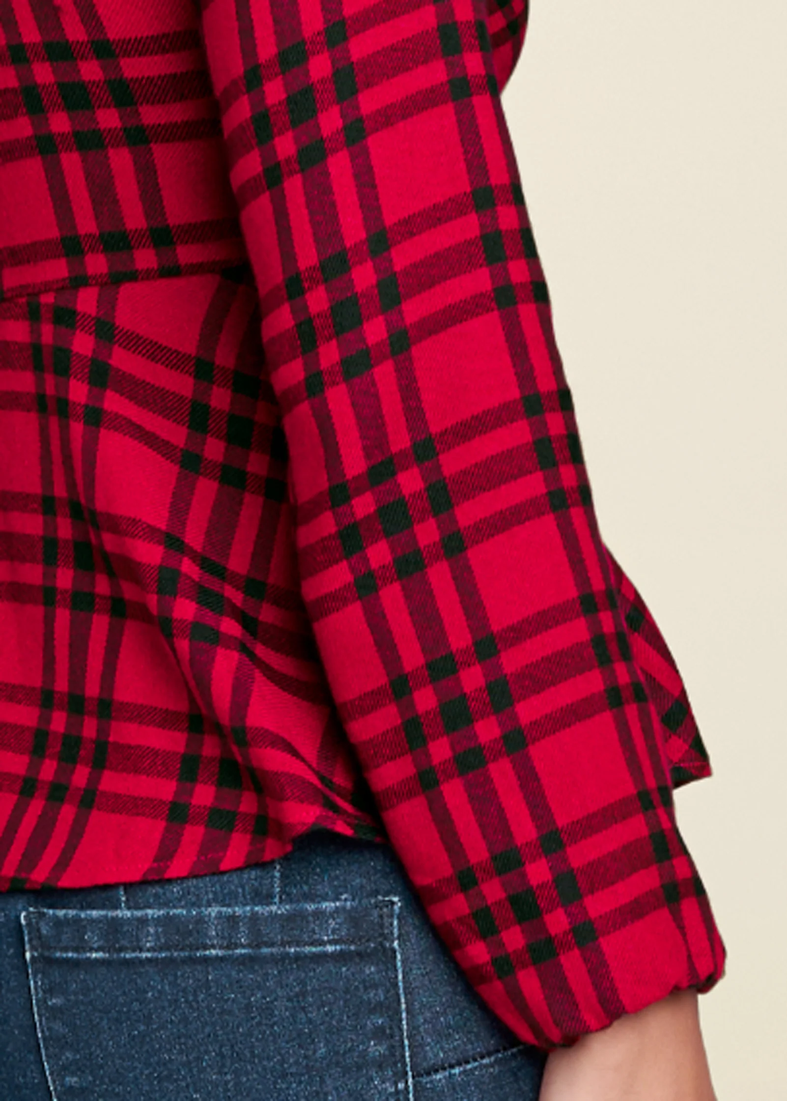 Plaid ring detail top - Red Multi