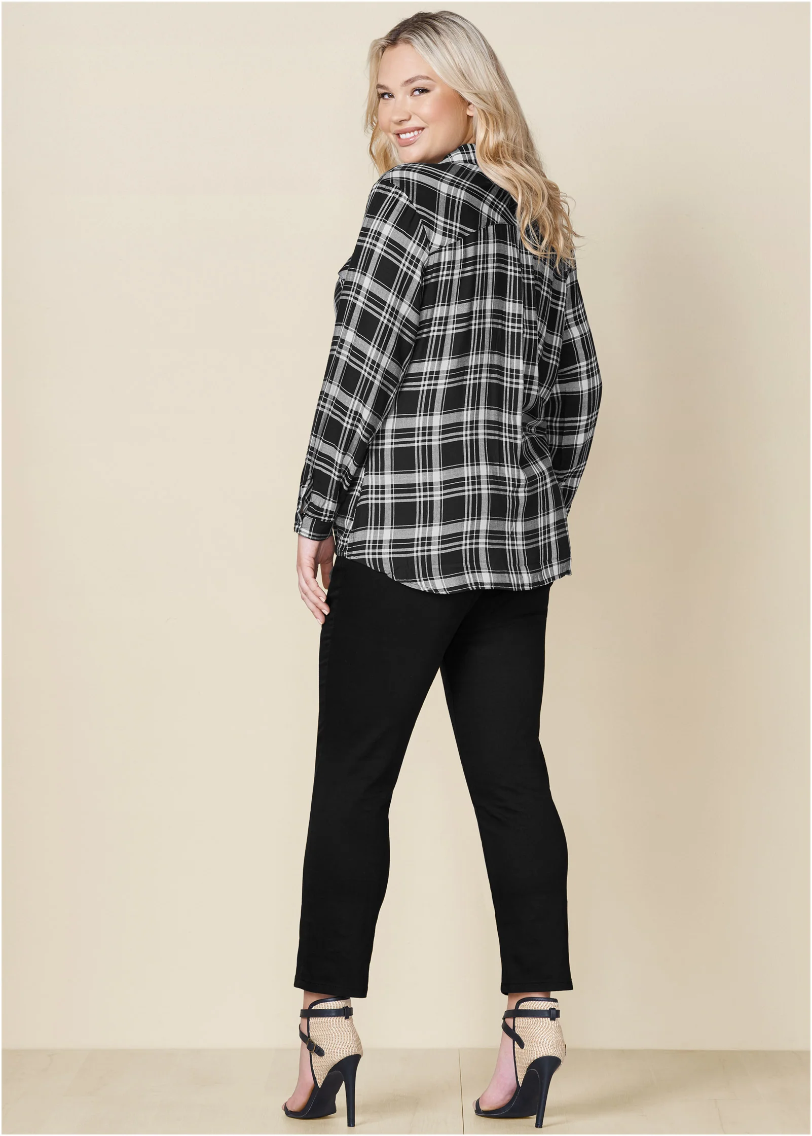 Plaid lace-up top - Black Multi