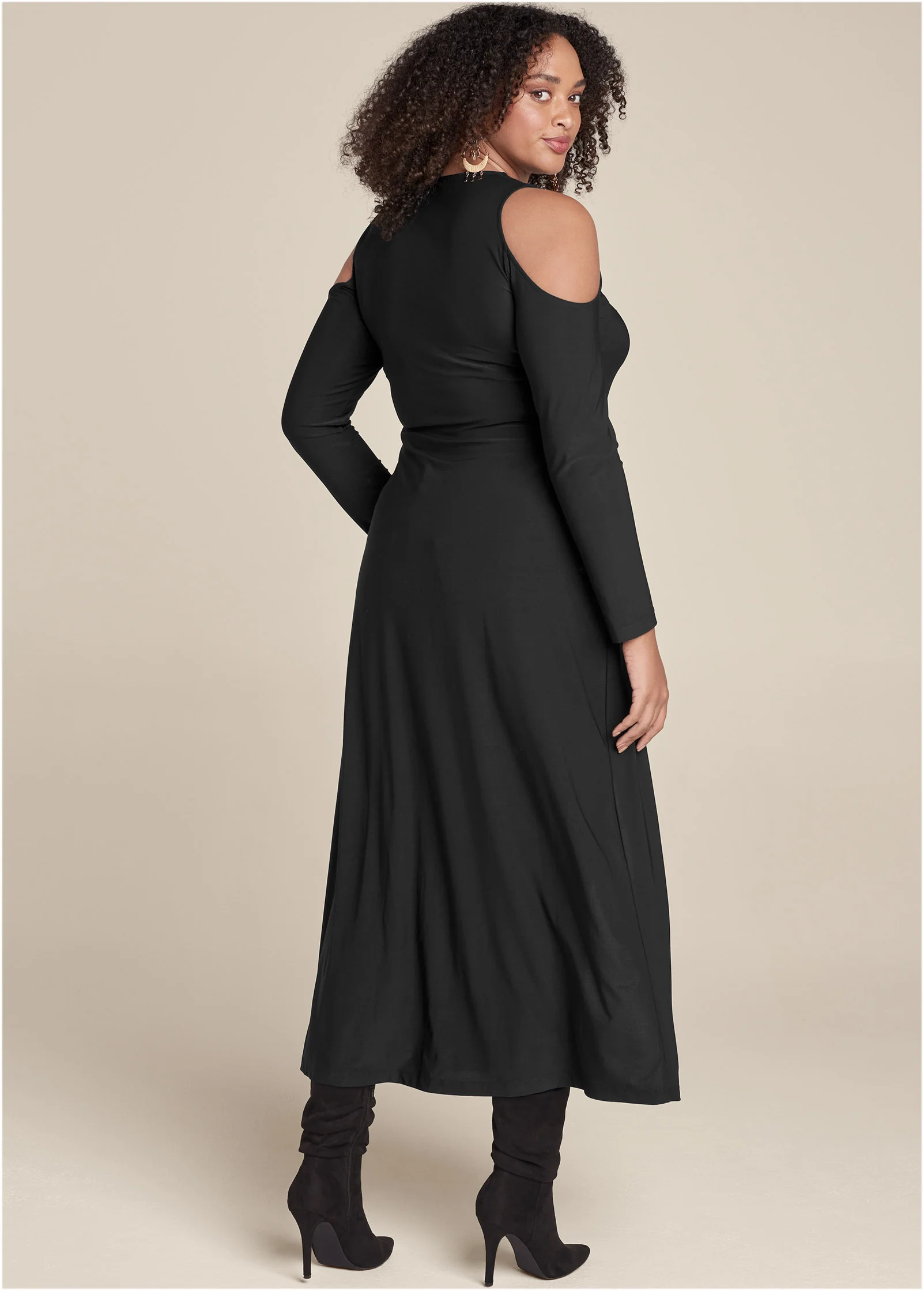 Lace up cold shoulder maxi top - Black
