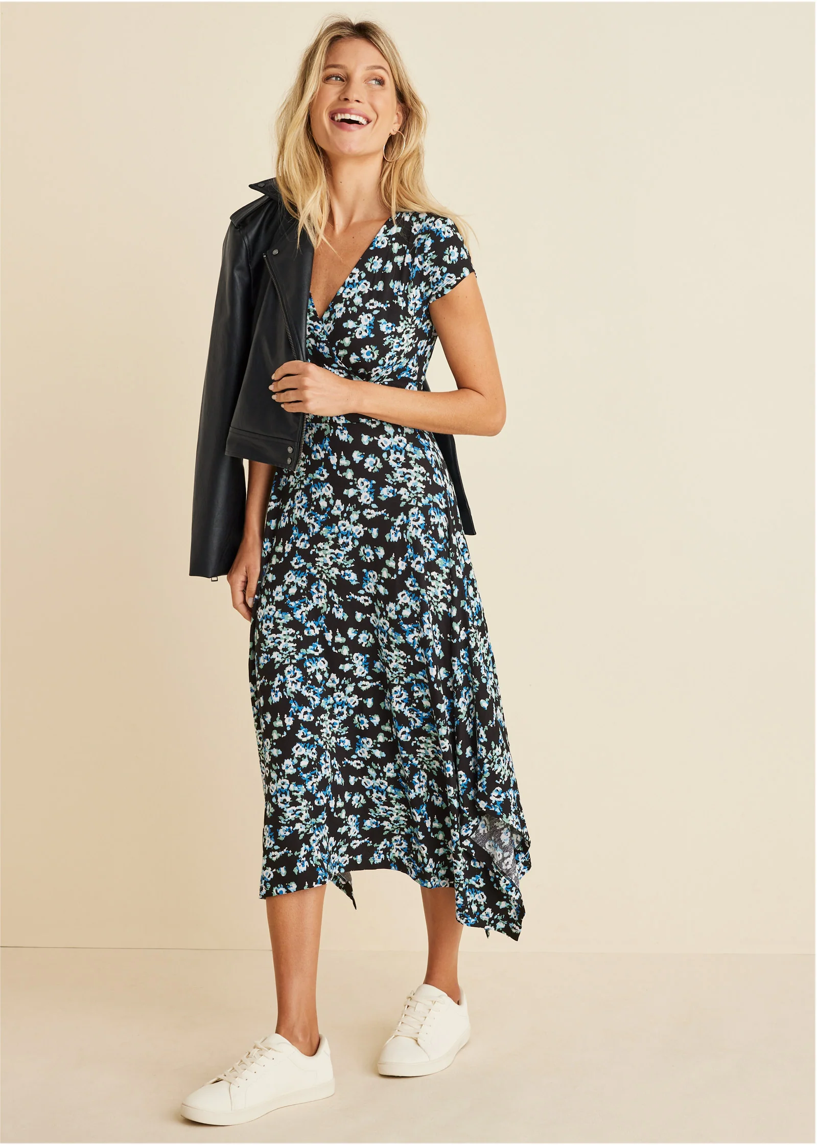 Floral Printed Dress - Black & Blue