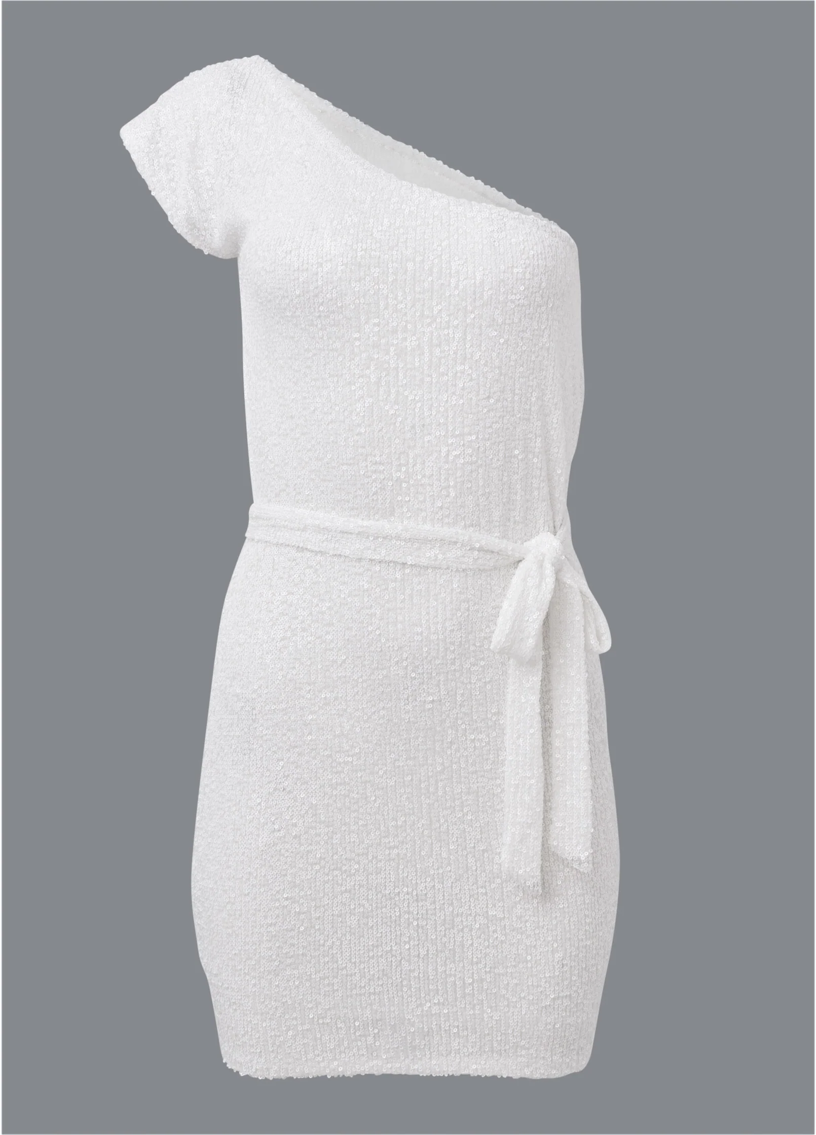 One-shoulder sequin dress - White