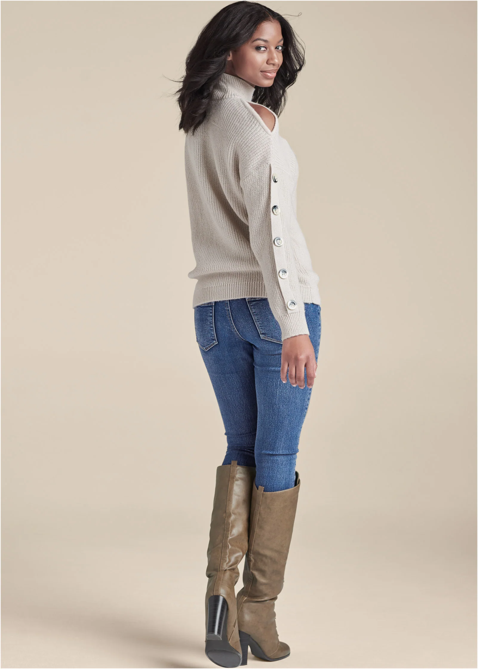 Cold-shoulder sweater - Cream