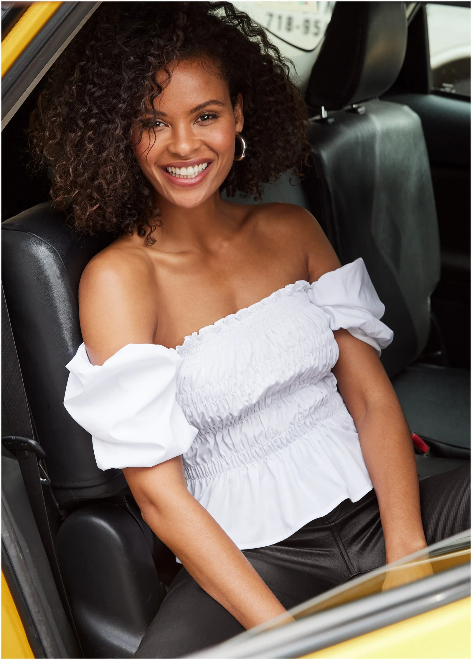 Smocked puff sleeve top - White