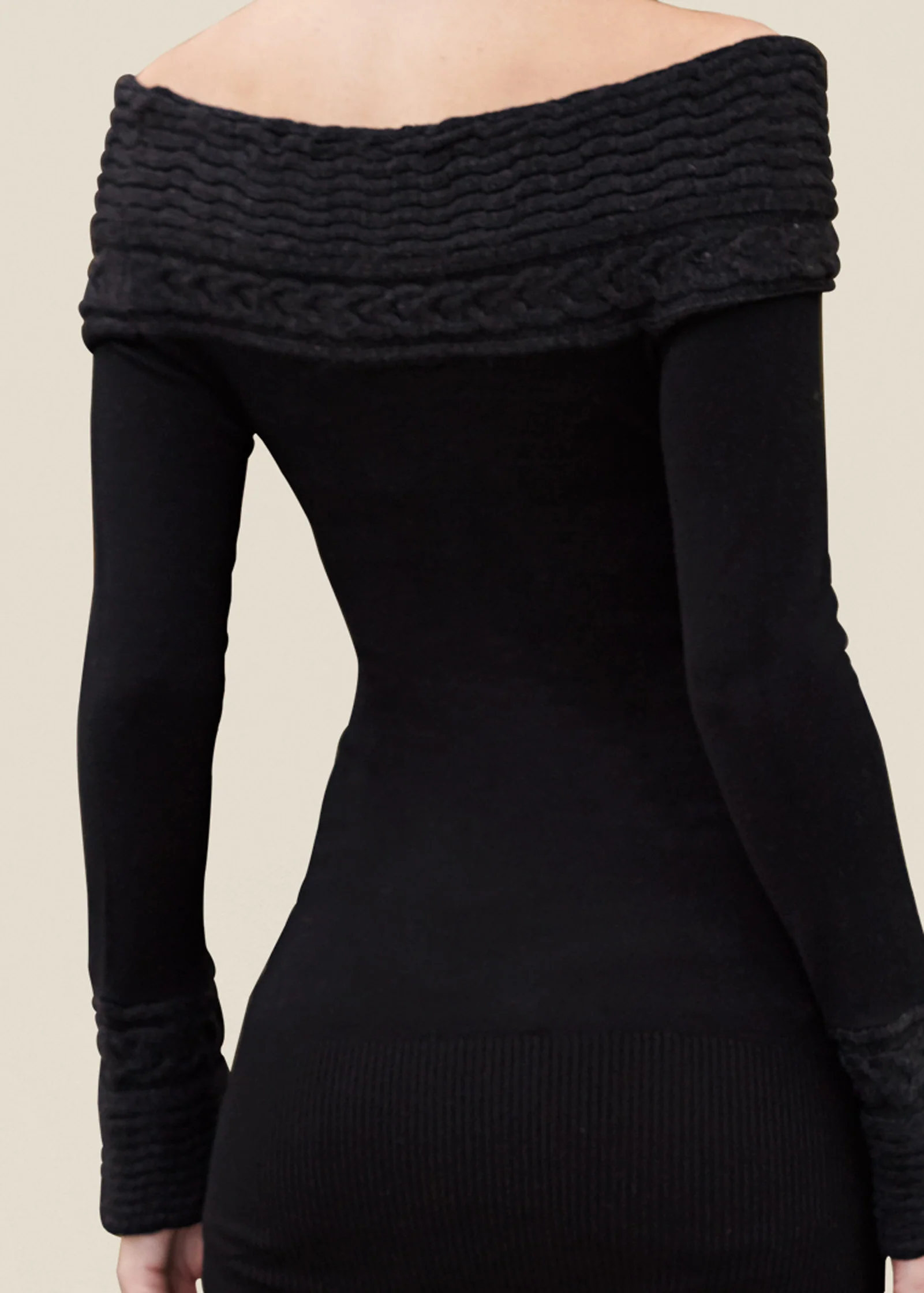 Cable detail tunic sweater - Black