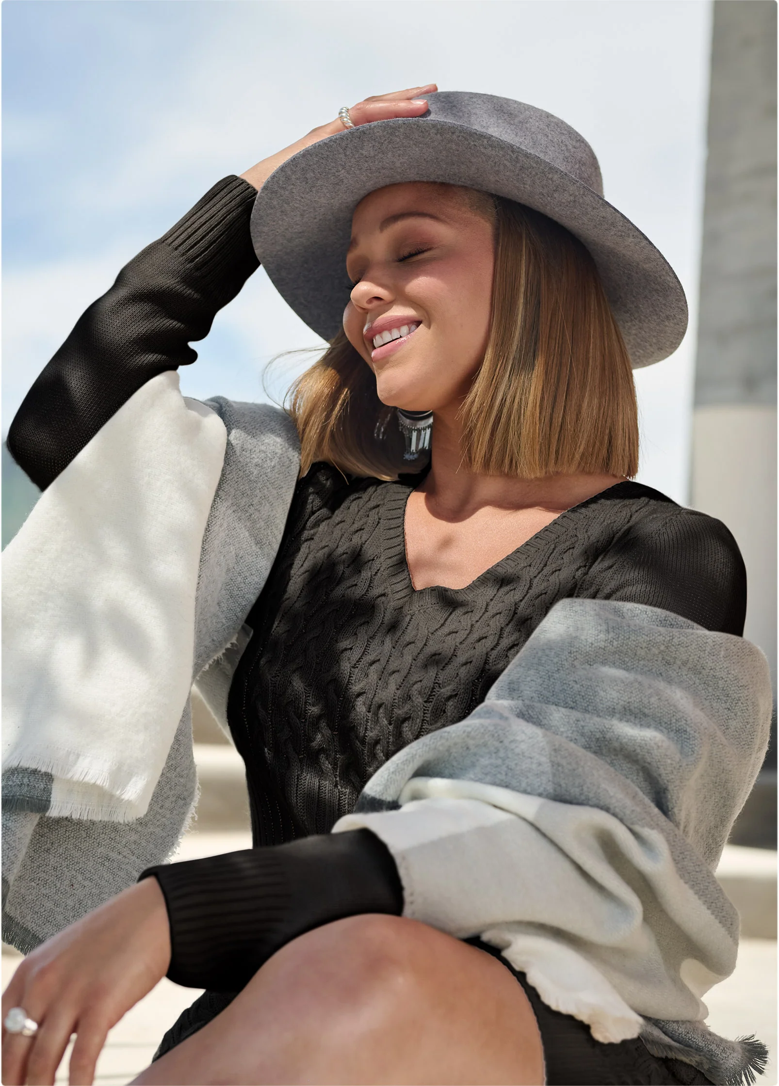 Cable knit sweater dress - Black