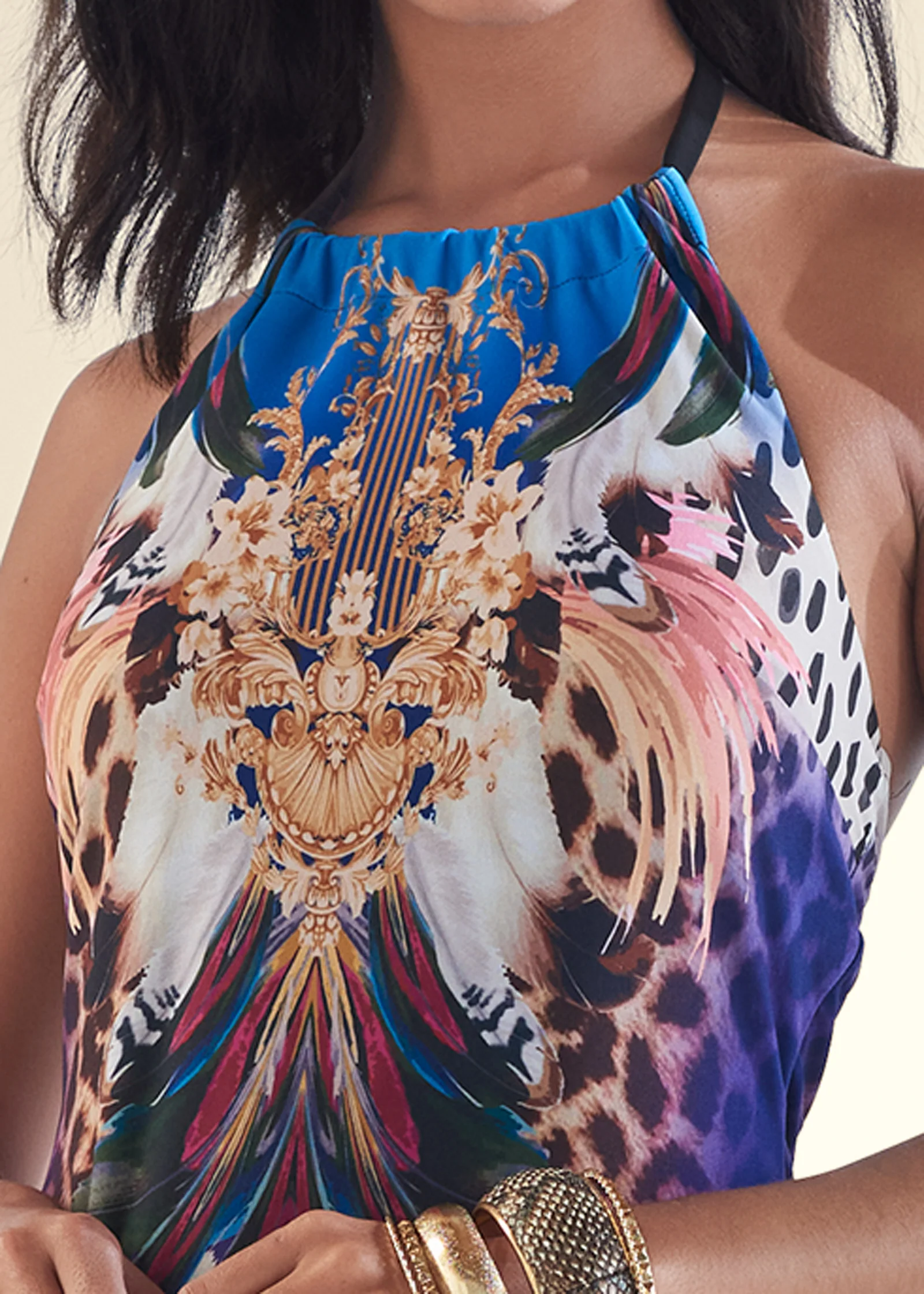 Jungle party halter dress  - Purple Multi