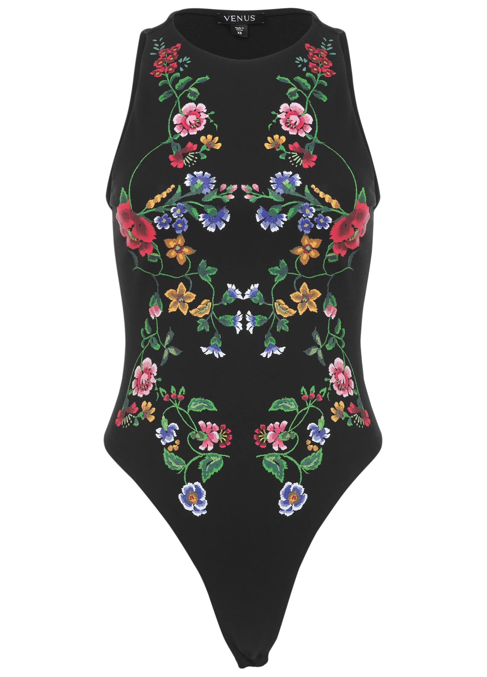 Floral print bodysuit - Black