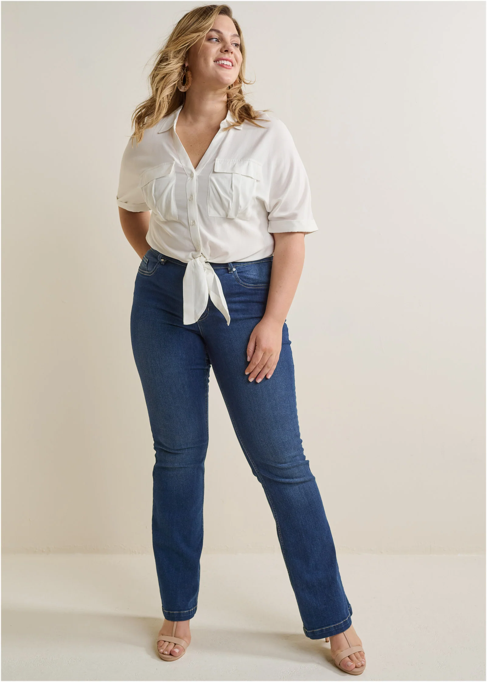 Cropped button-up top - White