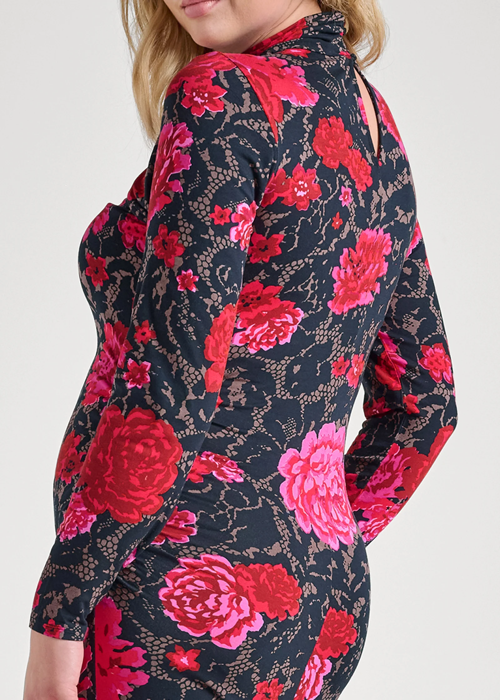 Mock-neck casual dress  - Black Multi