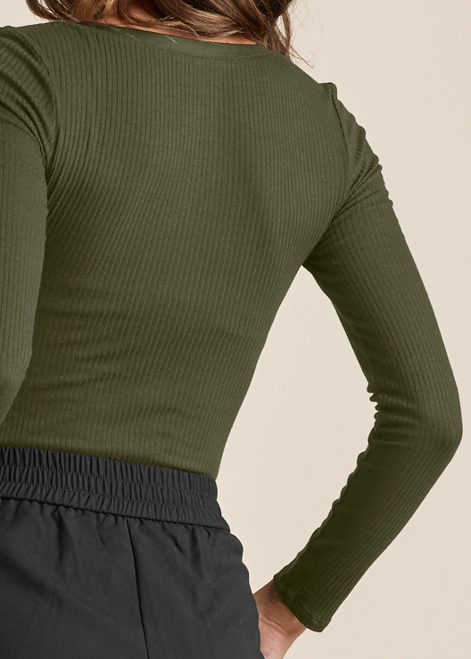 Ribbed Henley top - Olive