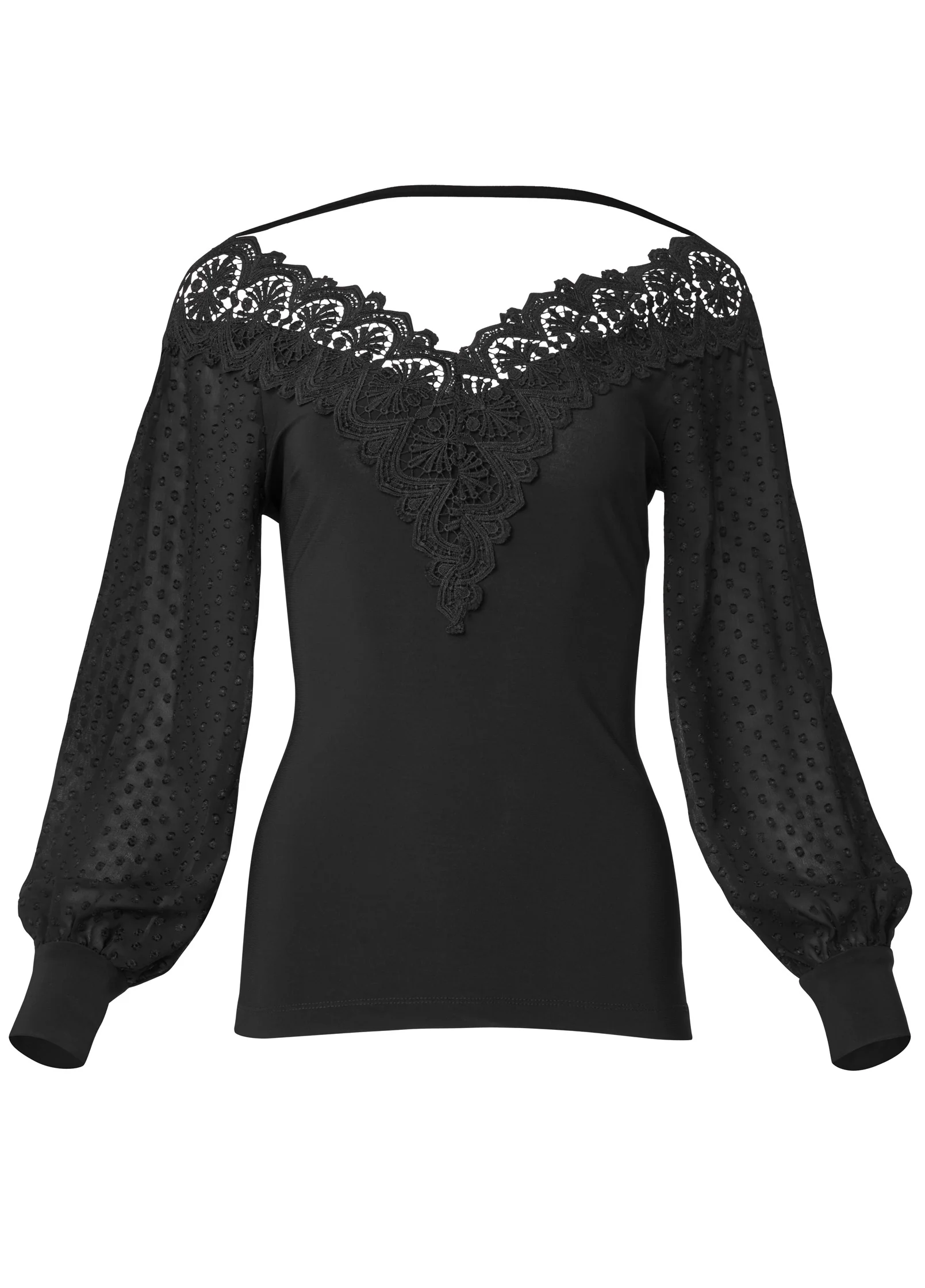 Lace neckline top - Black