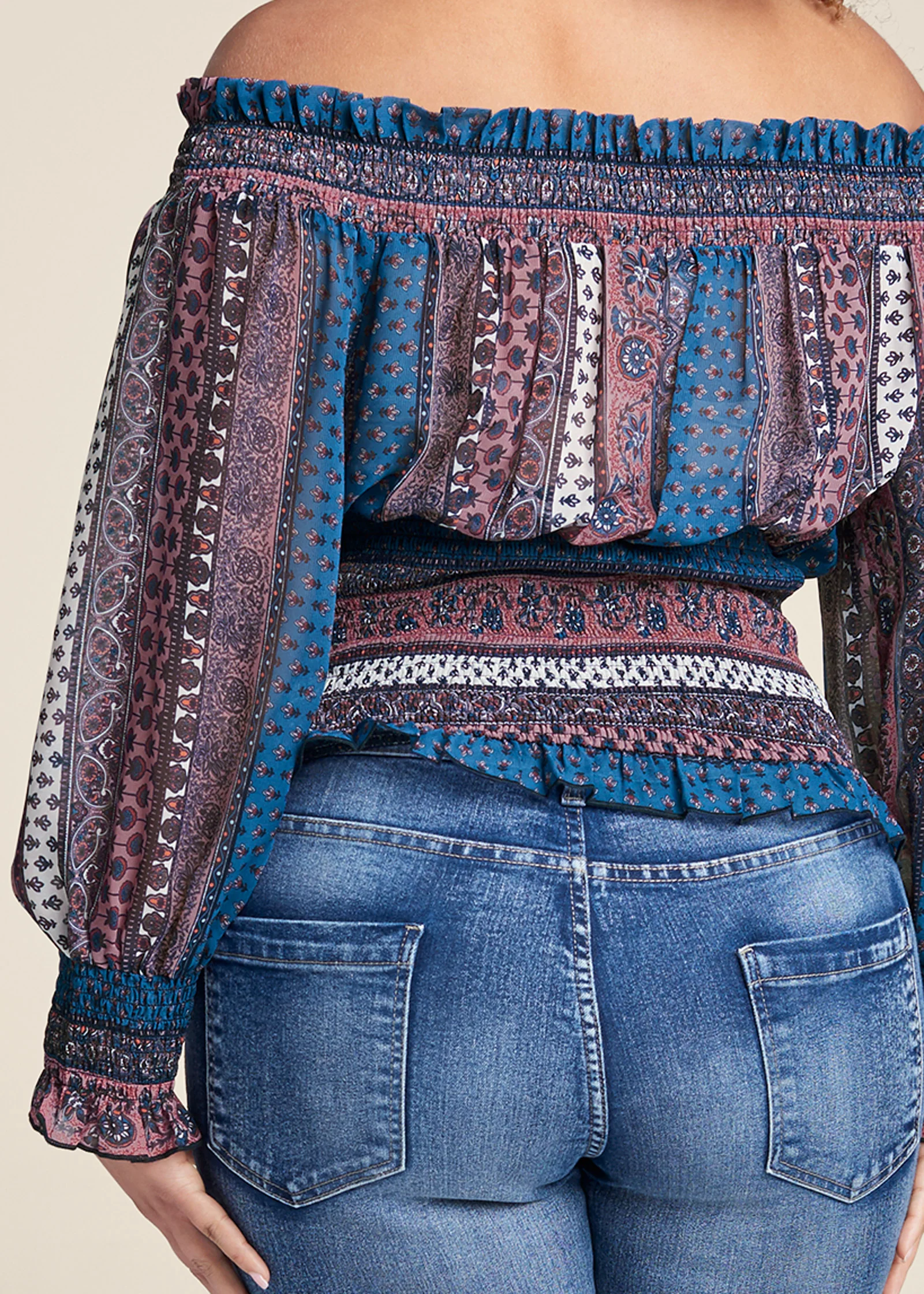 Printed smocked top - Pink Multi