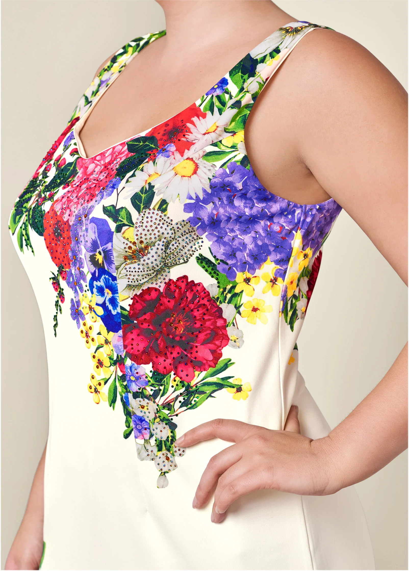 Ruffle trim detail dress - White Multi