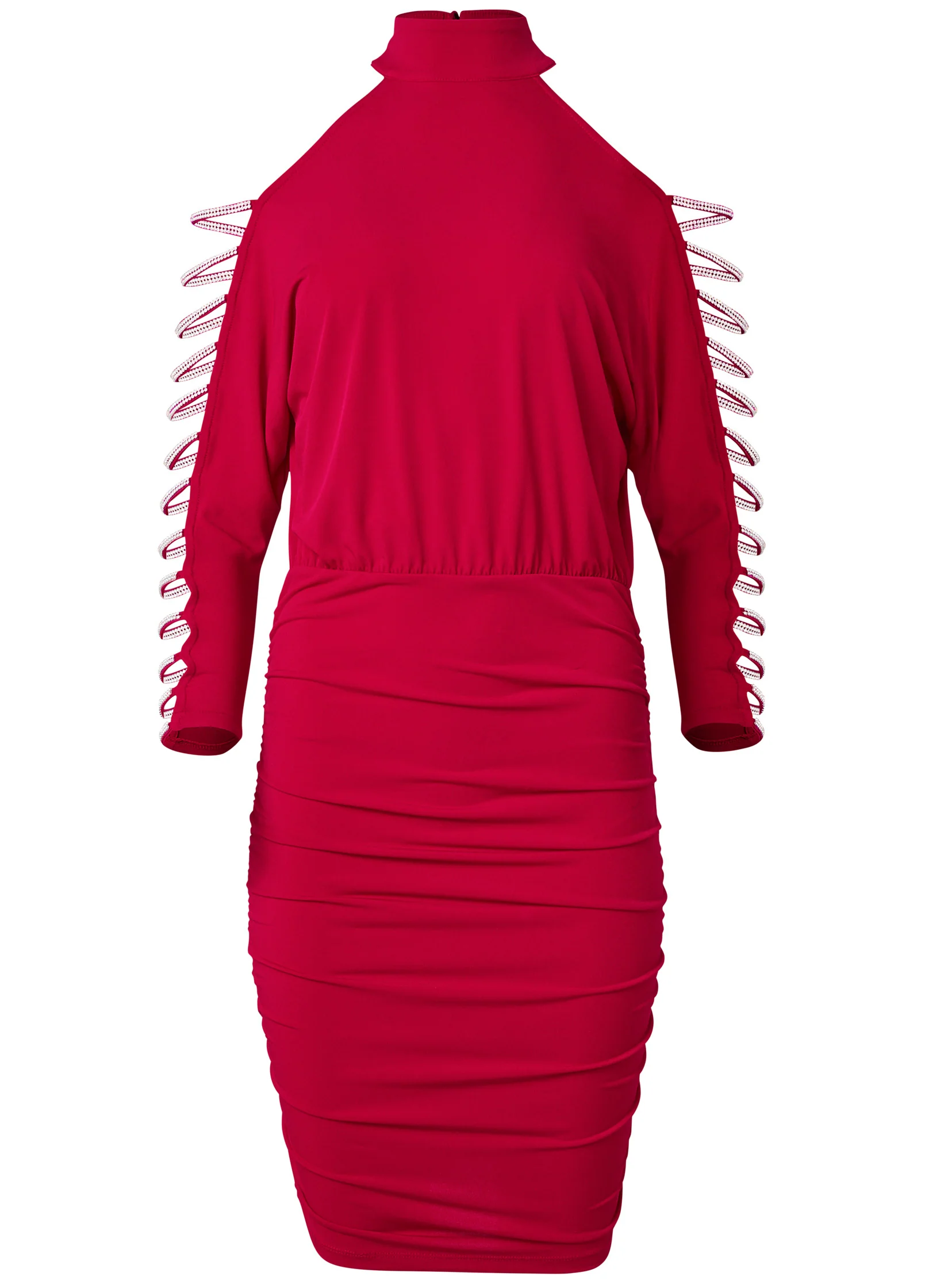 Embellished cold-shoulder dress  - Red