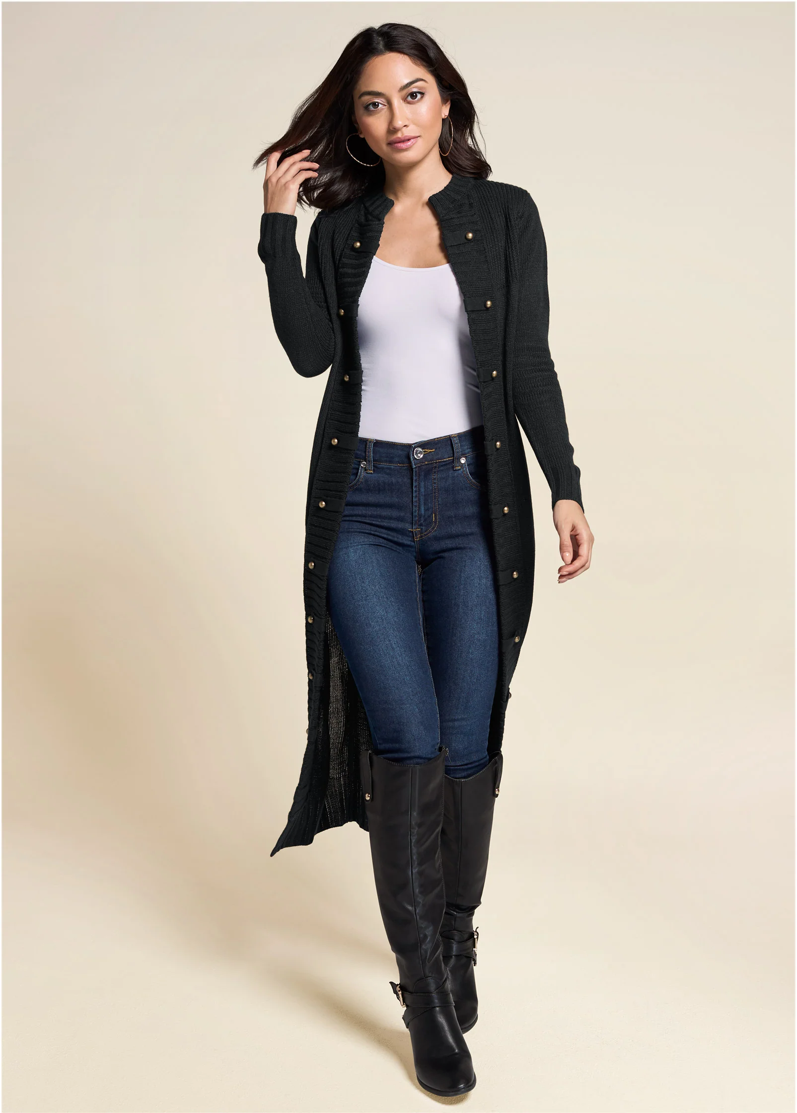 Tab button detail duster - Black