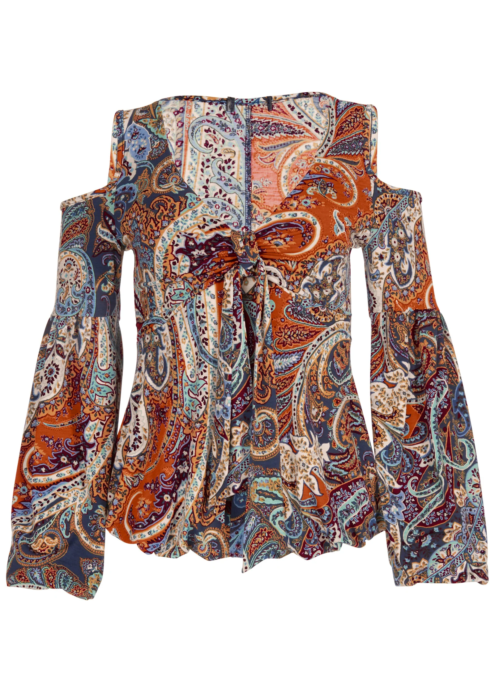 Cold-shoulder paisley top - Orange Multi