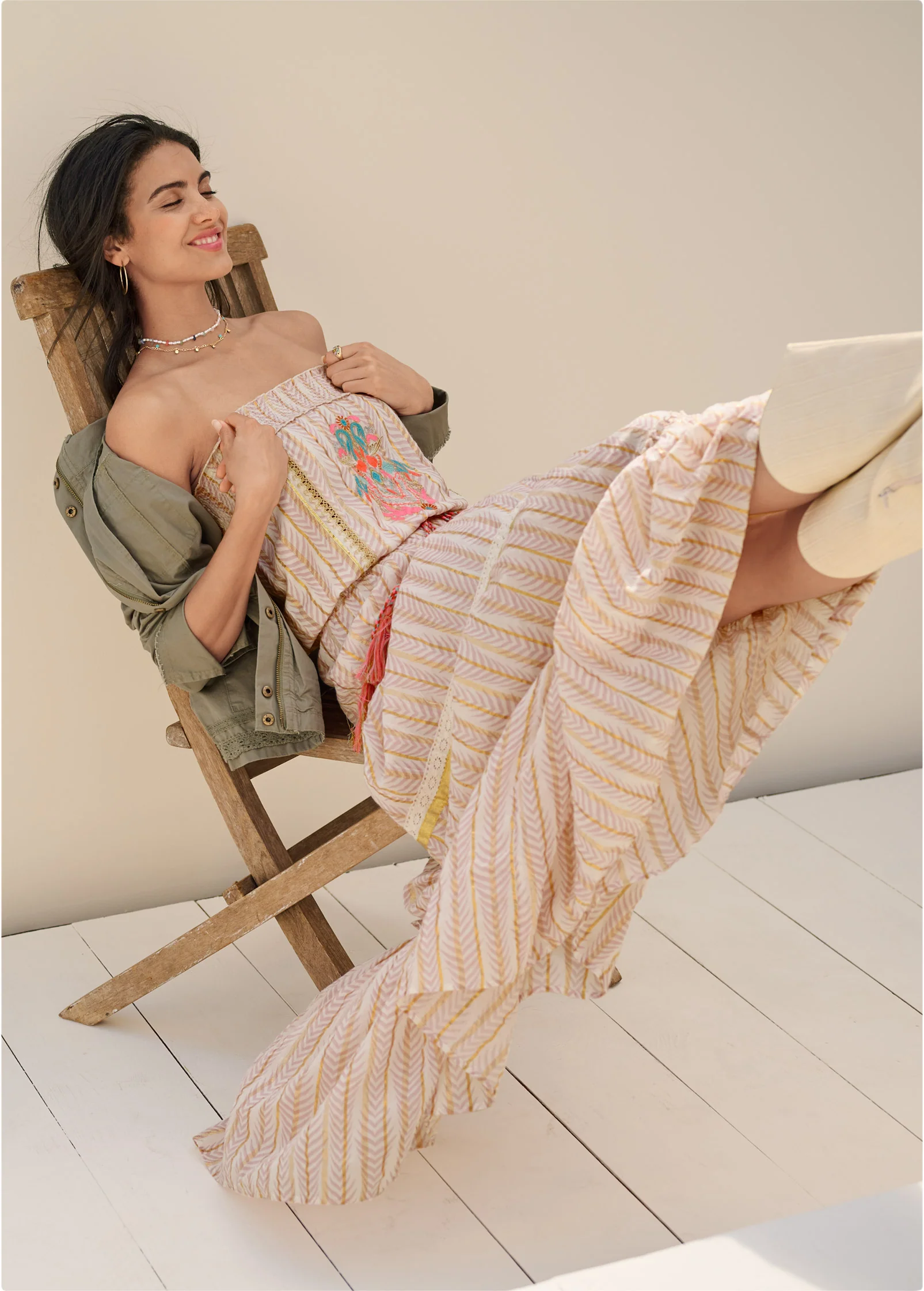 Strapless embroidered maxi dress - Pink Multi