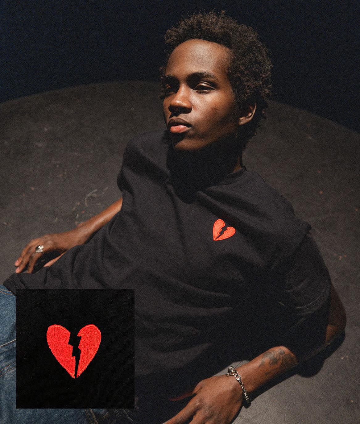 Broken Heart Embroidered Mens T-Shirt